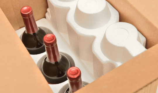 Wine bottles packed in protective packaging